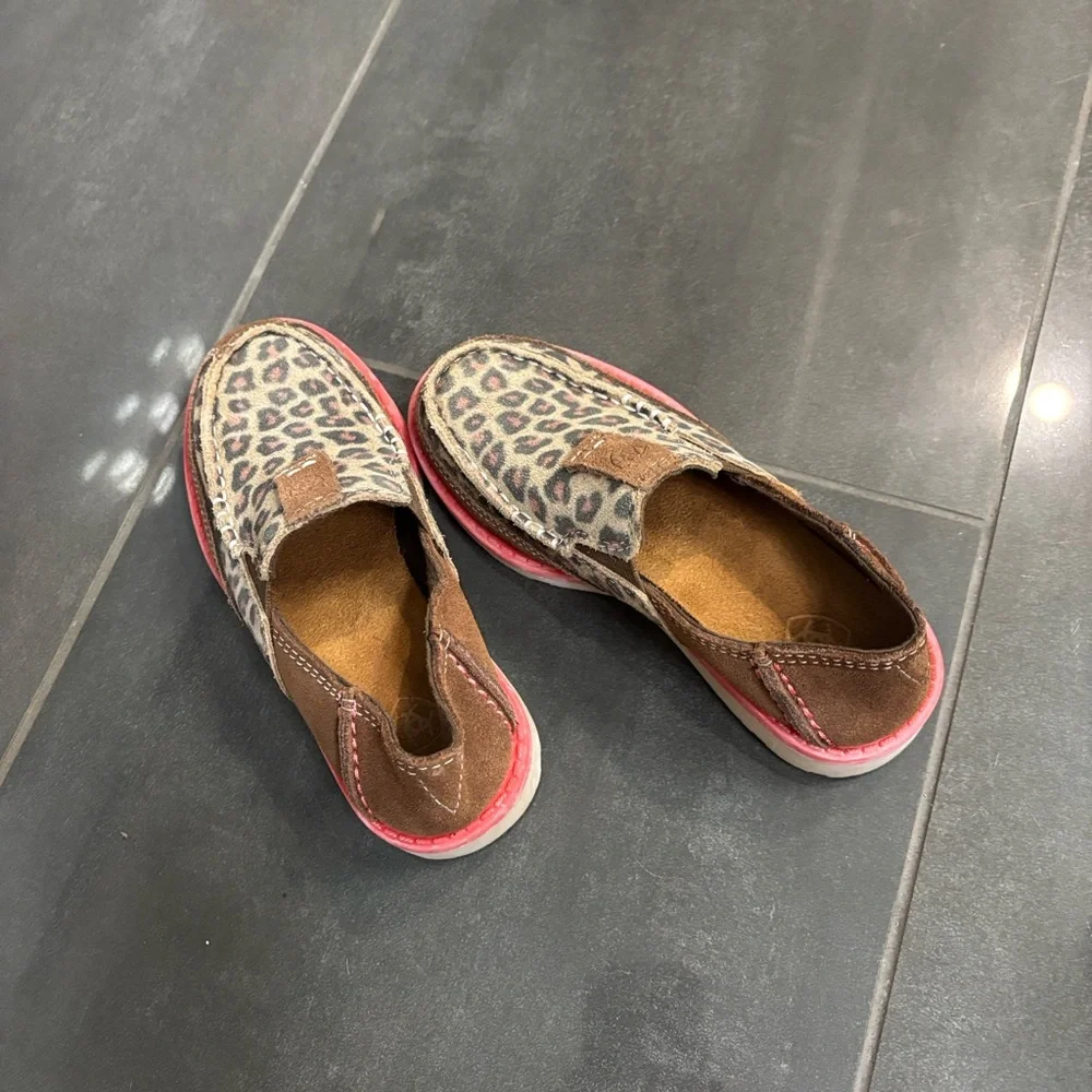 Ariat Kids Leopard Print Slip-On Shoes with Brown and Pink Accents